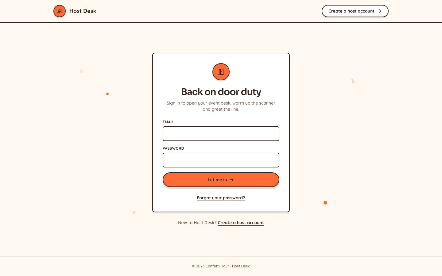 Event Check-In App Template — login page screenshot