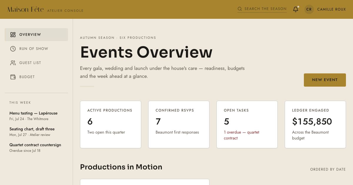 Event Planning Dashboard Template — home page screenshot