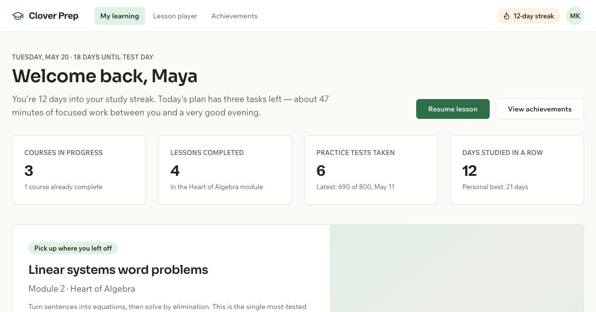 Exam Prep App Template — home page screenshot