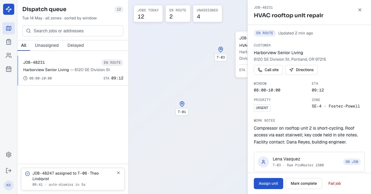 Dispatch Dashboard Template — home page screenshot