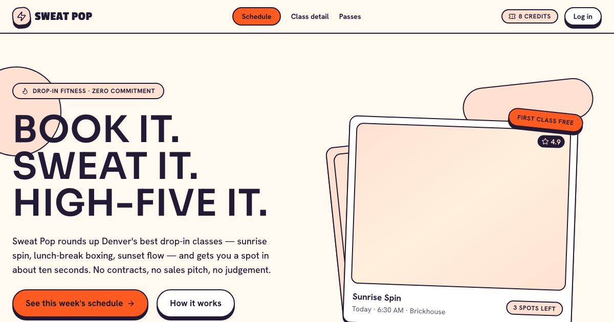 Fitness Class Booking Template — home page screenshot