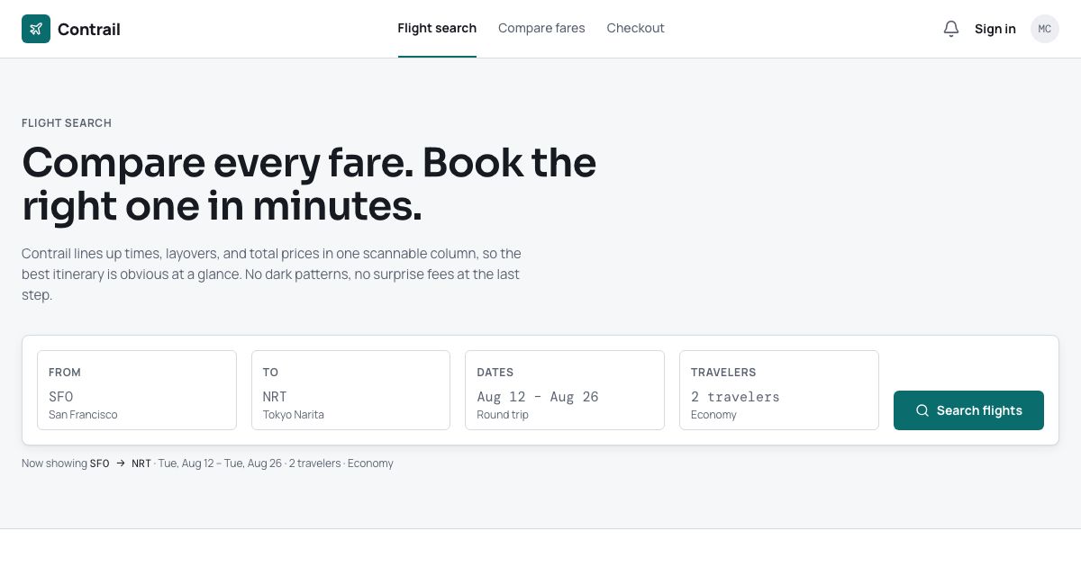 Flight Booking App Template — home page screenshot