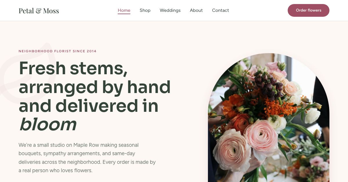Florist Website Template — home page screenshot