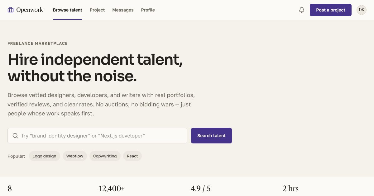 Freelance Marketplace UI Template — home page screenshot