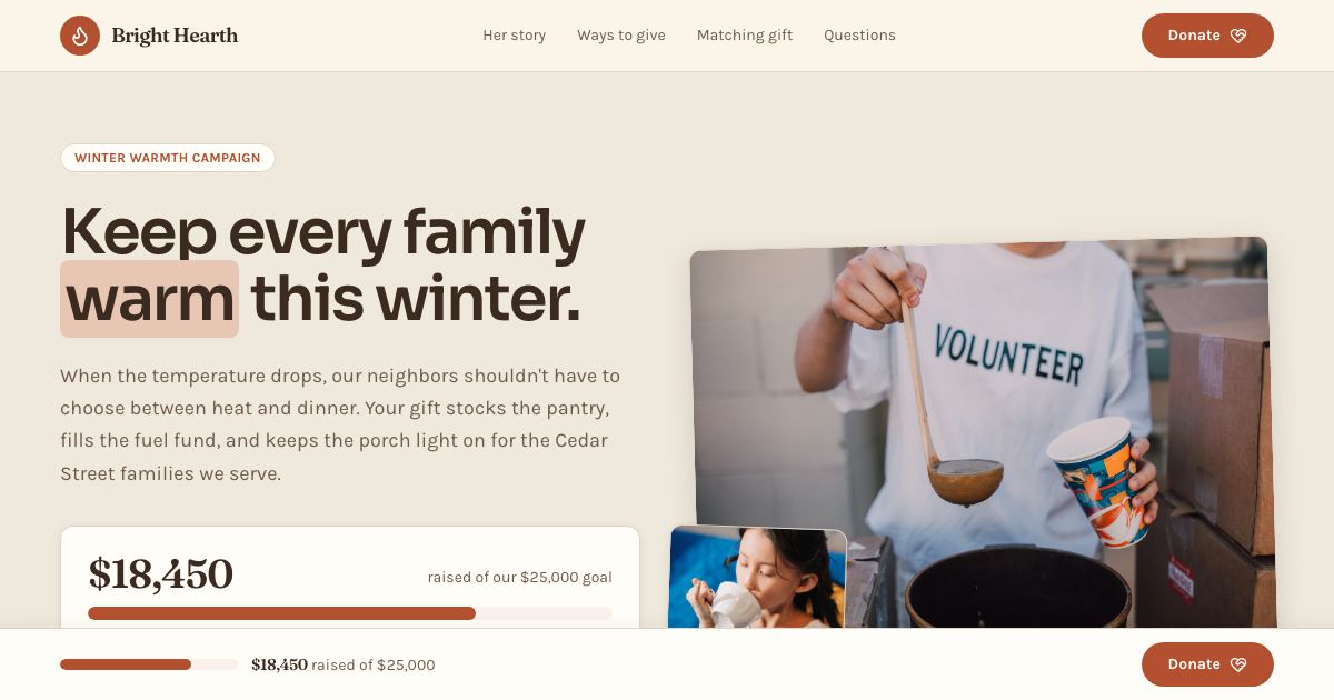 Fundraising Landing Page Template — home page screenshot