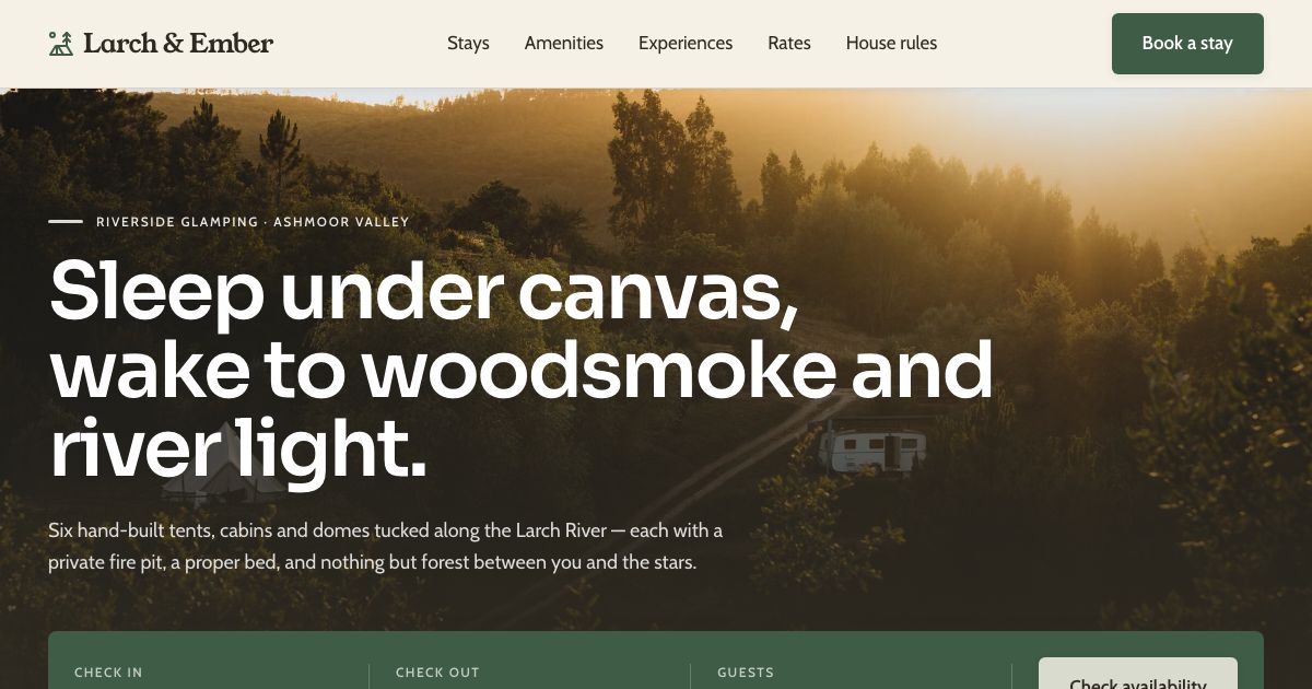 Glamping Website Template — home page screenshot