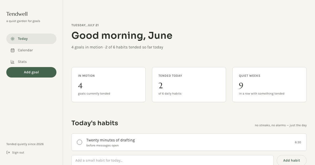 Goal Tracker App Template — home page screenshot
