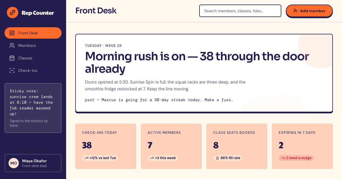 Gym Management Dashboard Template — home page screenshot