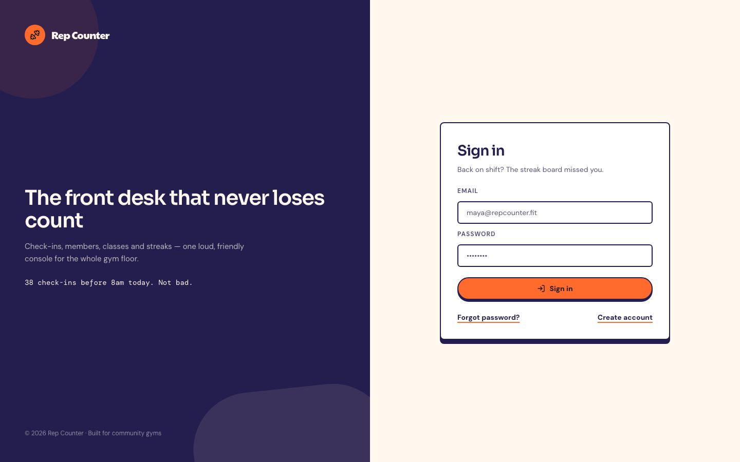 Gym Management Dashboard Template — login page screenshot