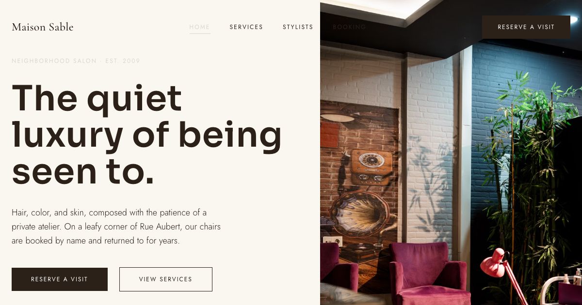 Hair Salon Website Template — home page screenshot