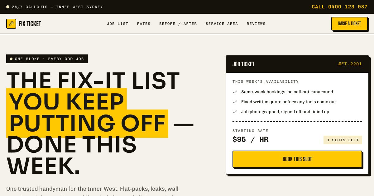Handyman Website Template — home page screenshot