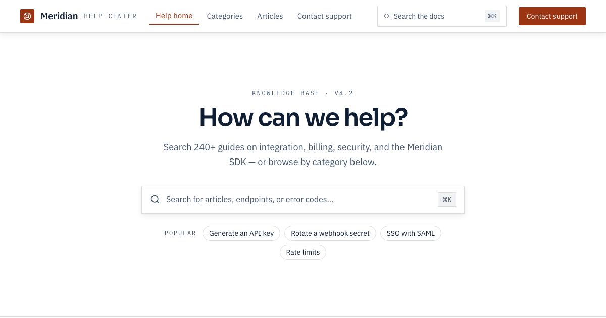 Knowledge Base Website Template — home page screenshot