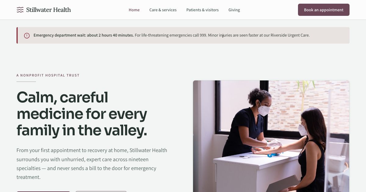 Hospital Website Template — home page screenshot