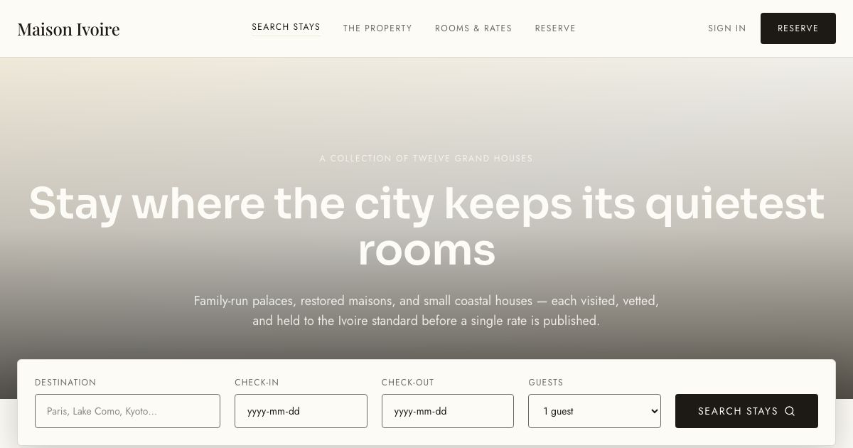 Hotel Booking App Template — home page screenshot