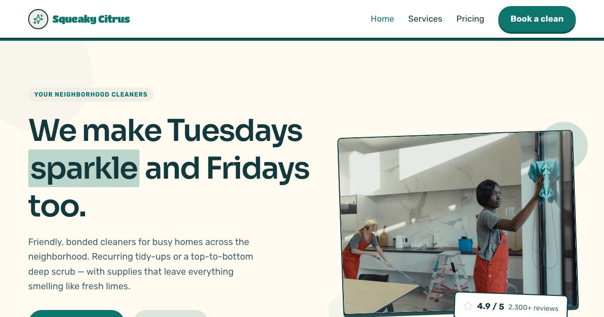 Cleaning Service Website Template — home page screenshot