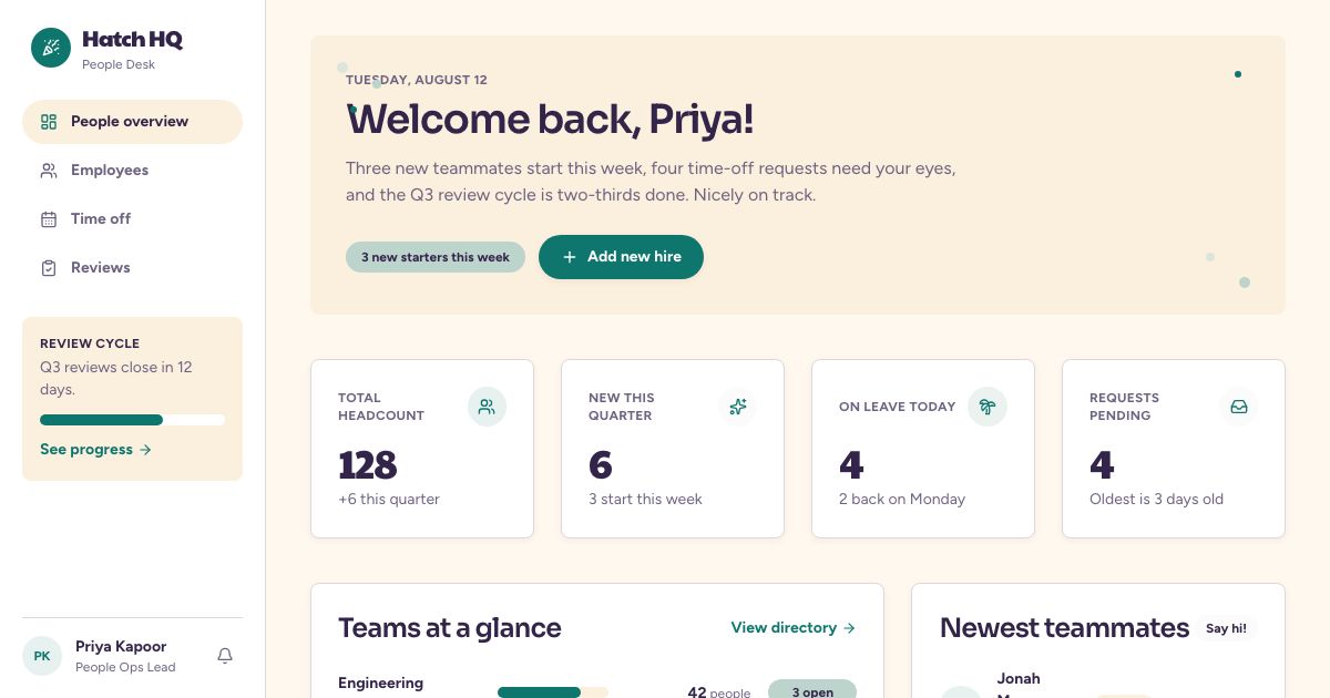 HR Dashboard Template — home page screenshot