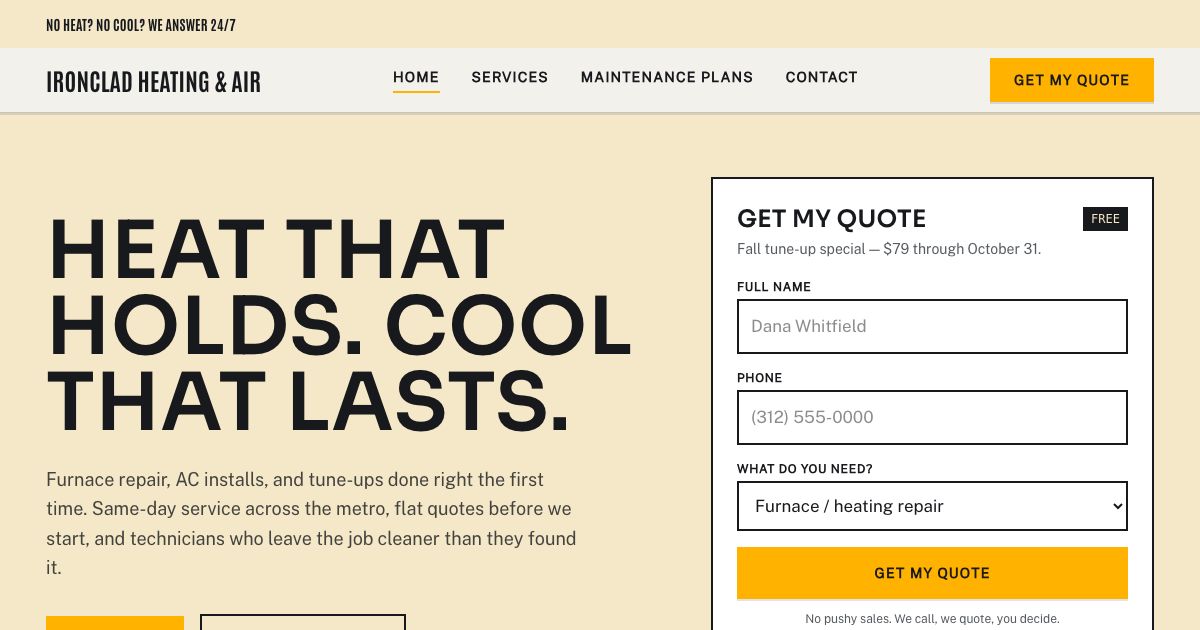 HVAC Website Template — home page screenshot