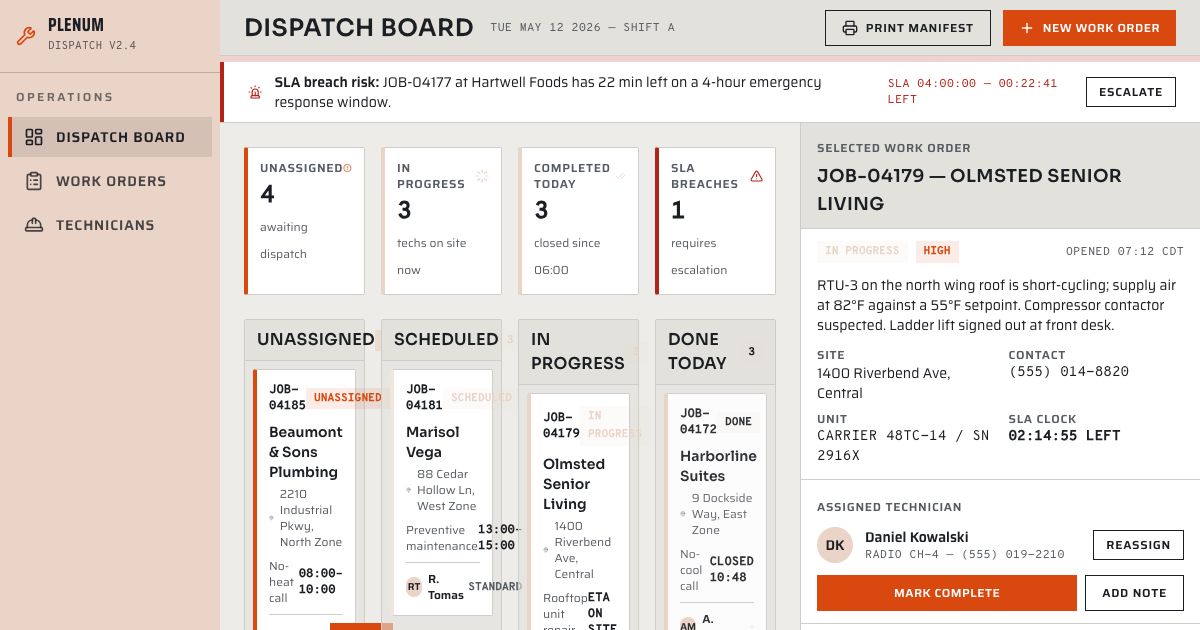 HVAC Dispatch Software Template — home page screenshot