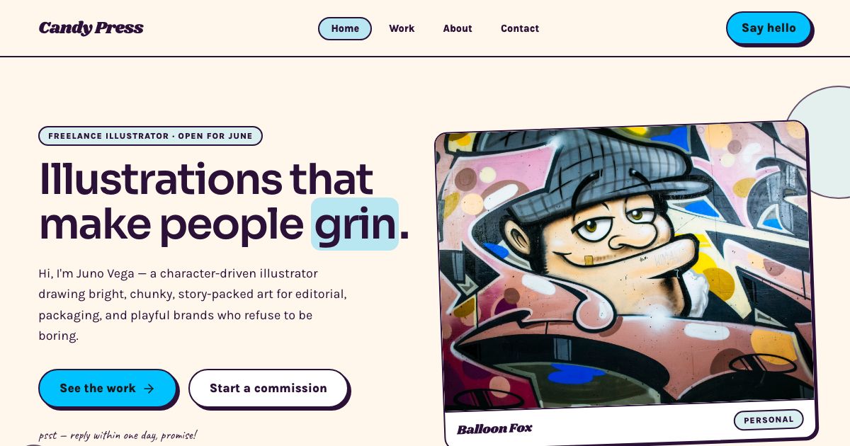 Illustrator Portfolio Template — home page screenshot