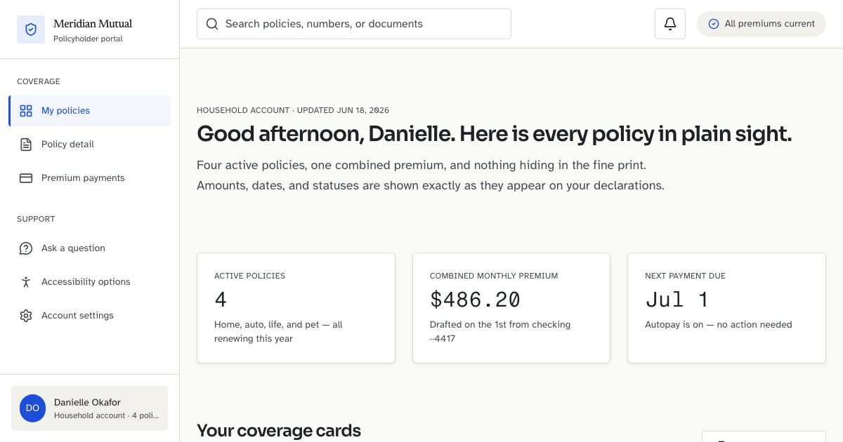 Insurance App UI Template — home page screenshot