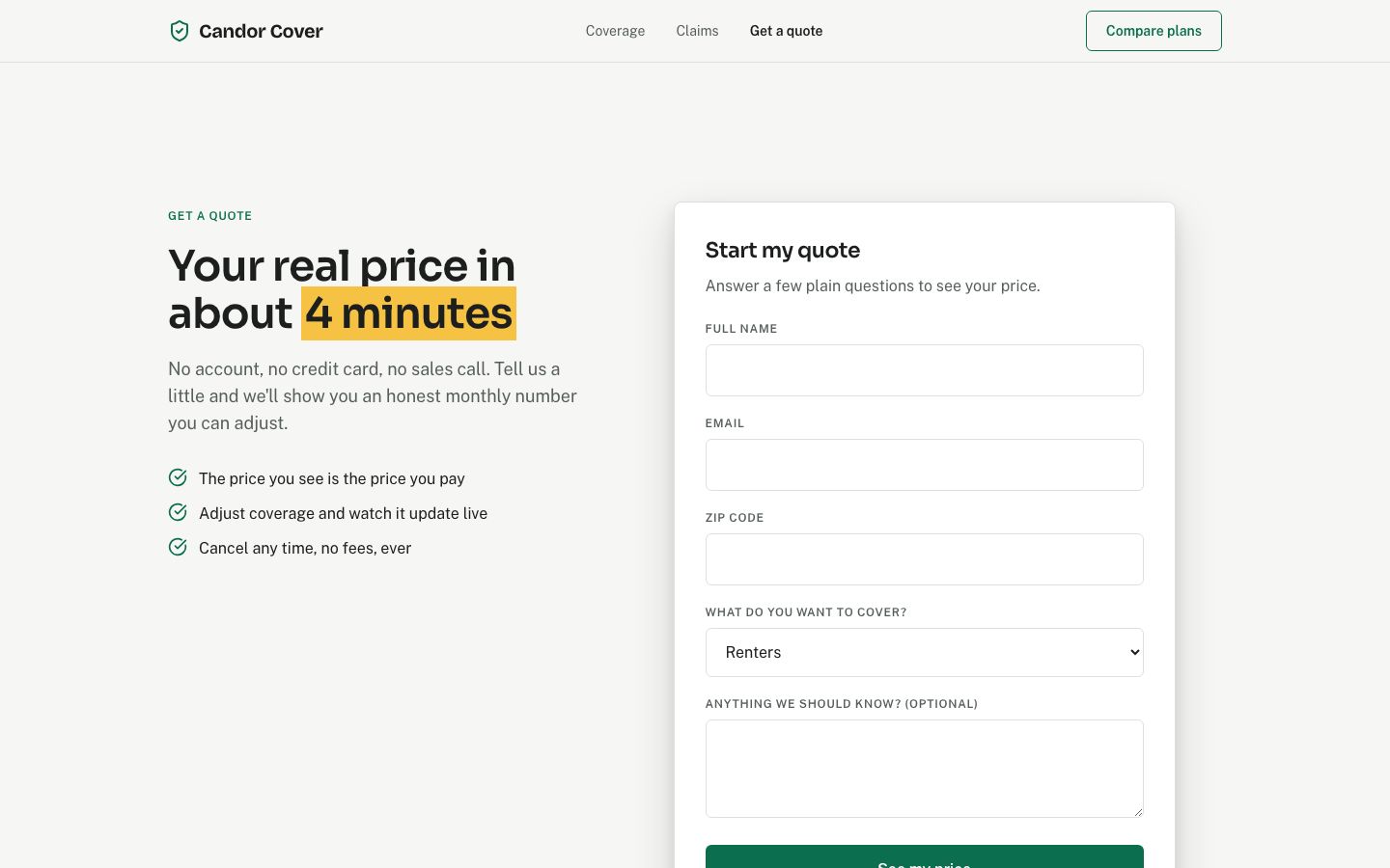 Insurance Website Template — quote page screenshot