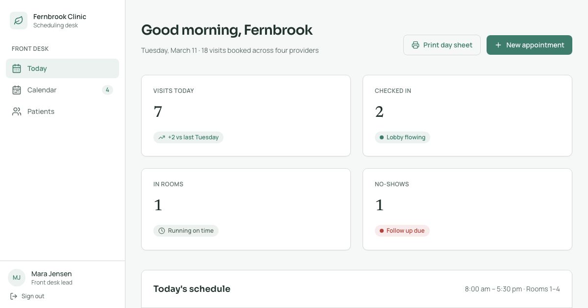 Medical Appointment Scheduler Template — home page screenshot