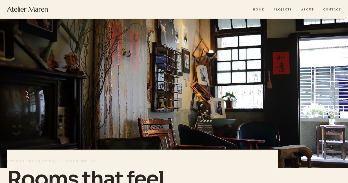 Interior Design Portfolio Template — home page screenshot