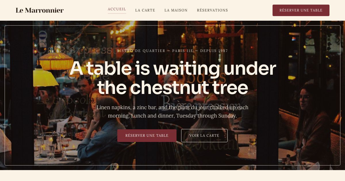 Restaurant Website Template — home page screenshot