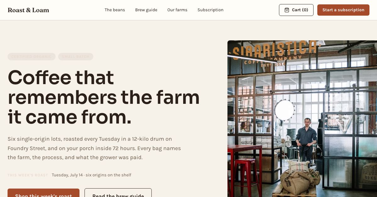 Coffee Roastery Website Template — home page screenshot
