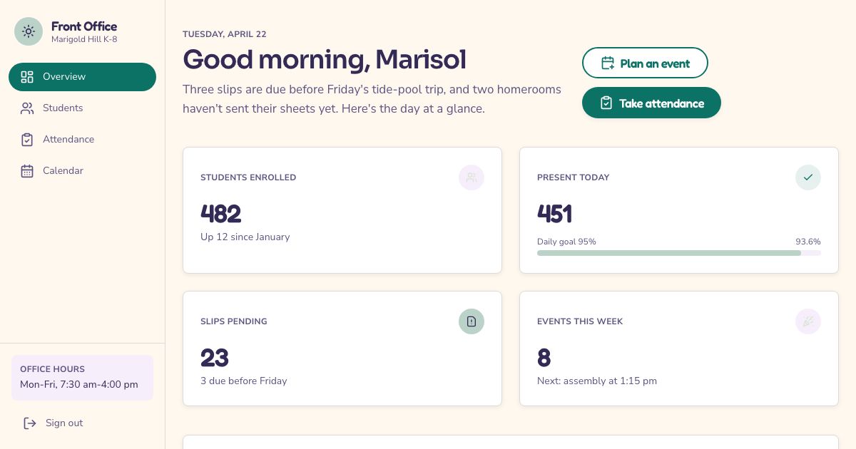 School Admin Dashboard Template — home page screenshot