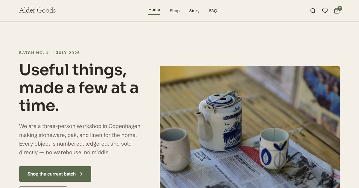 Artisan Ecommerce Website Template — home page screenshot