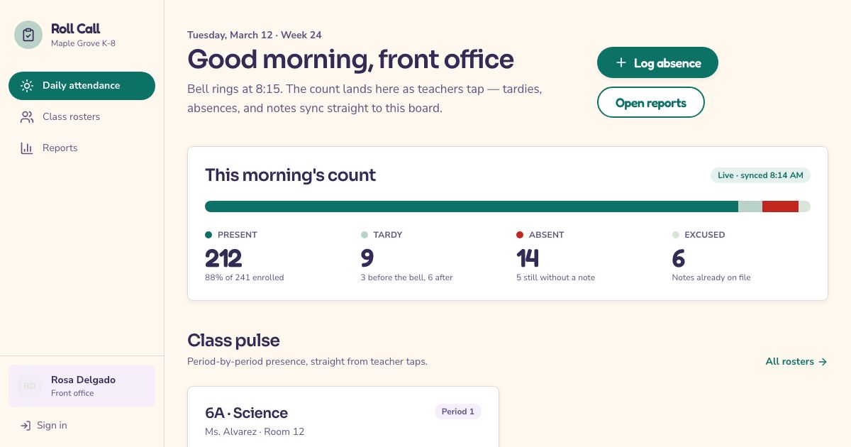 Student Attendance Tracker Template — home page screenshot